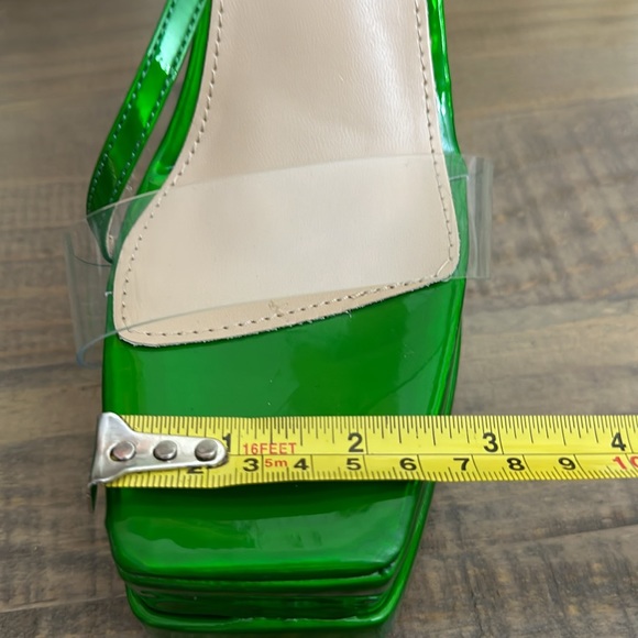 Vivianly Metallic Green Clear Toe Strap Platform Wide Heel Sandals - Picture 11 of 11